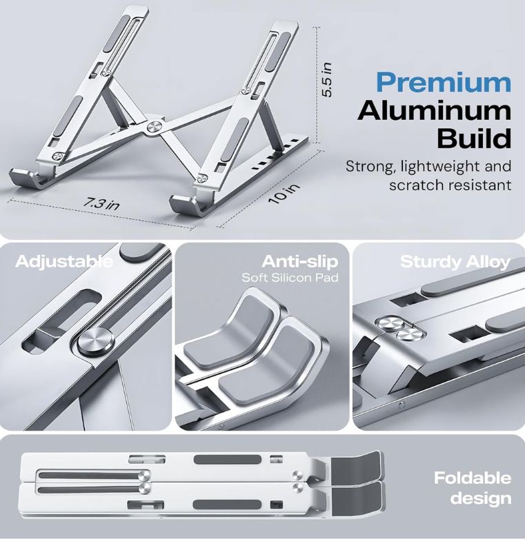 Adjustable Foldable Laptop Stand – Portable Aluminum Laptop & Tablet Holder